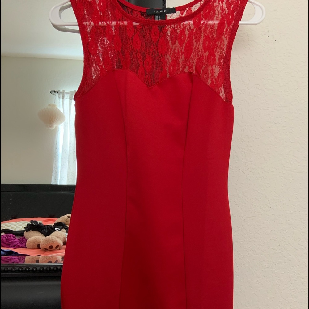 Red half lace dress